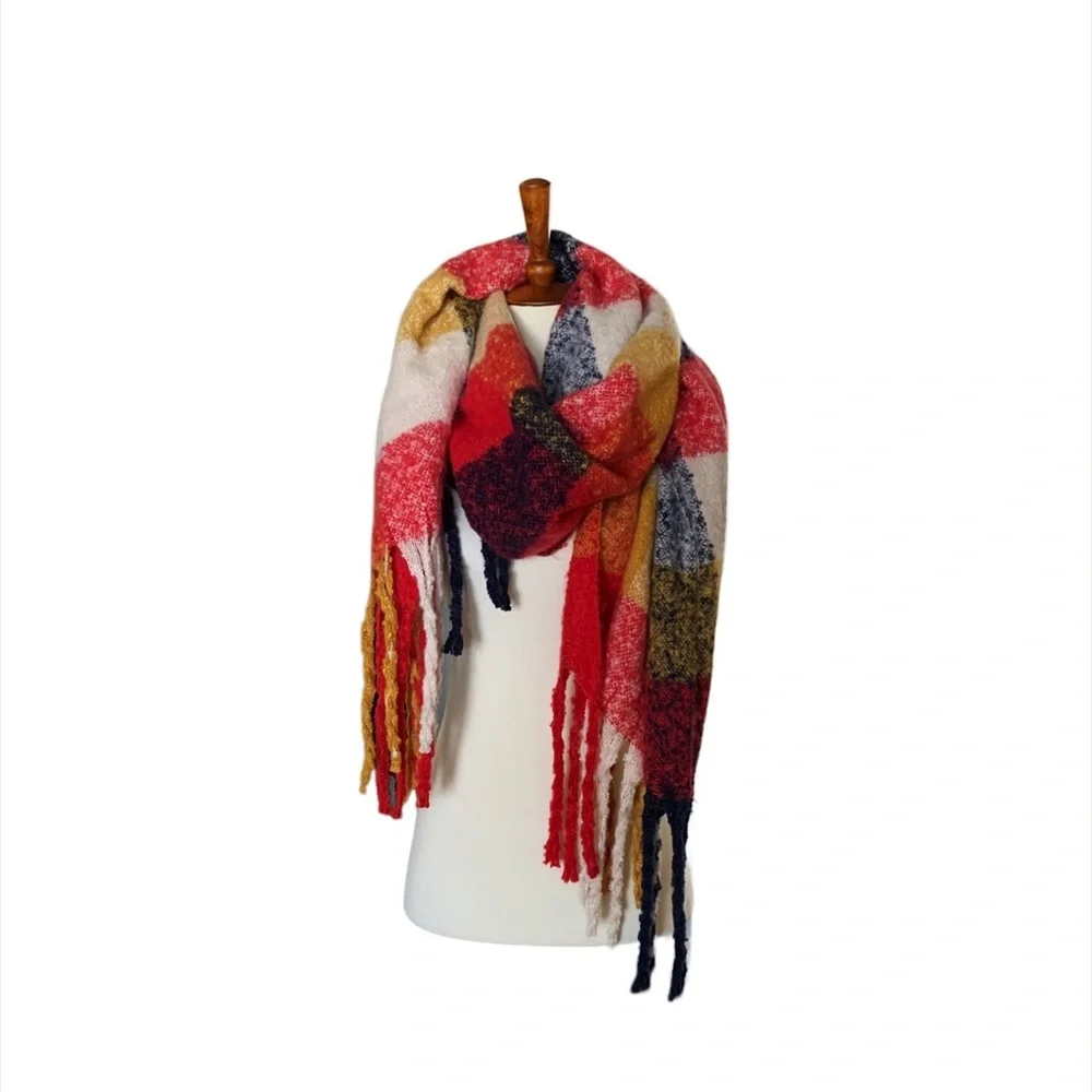 Boutique Plaid Fringe‎ Blanket Scarf OS